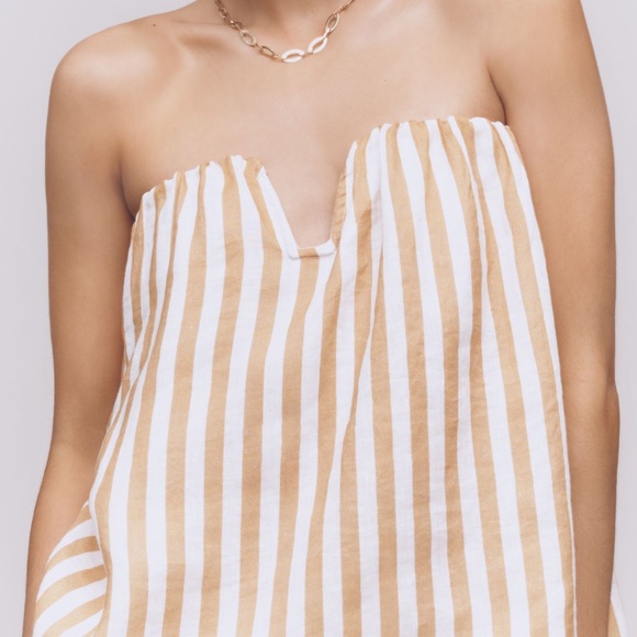 NWT Maeve Anthropologie Beige White Linen Strapless Structured Top Shirt Small S - Picture 3 of 4